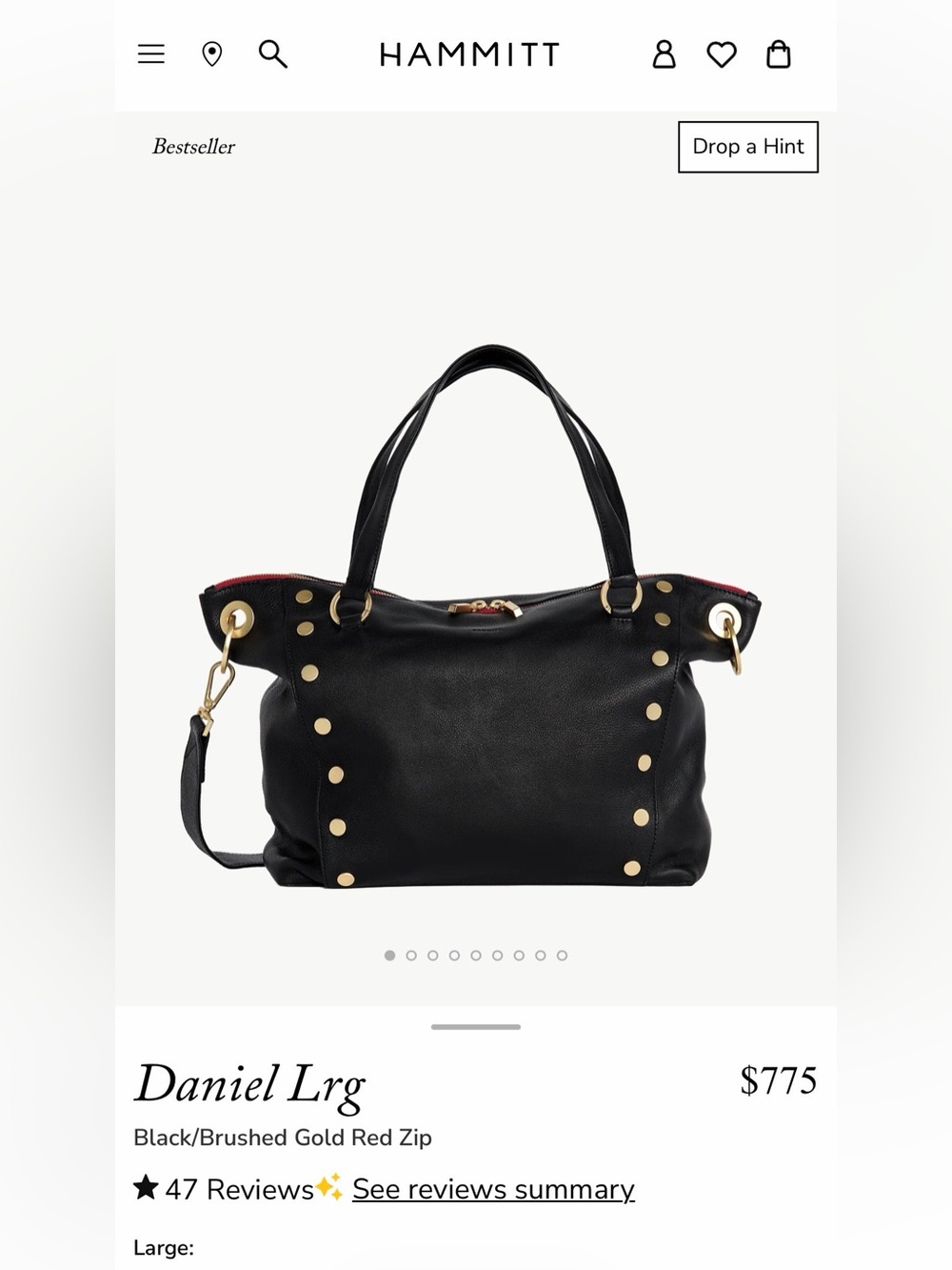 Hammitt Daniel Large Black Leather Tote with Brushed Gold Hardware